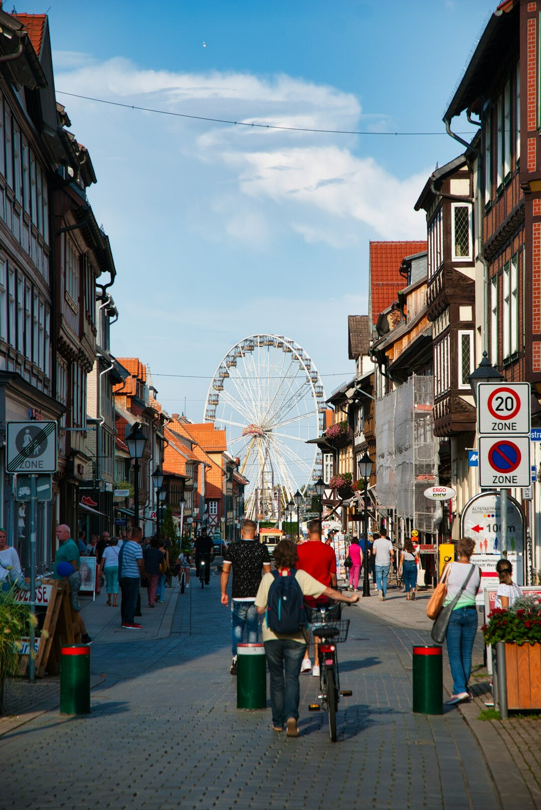 german city street with diverse people